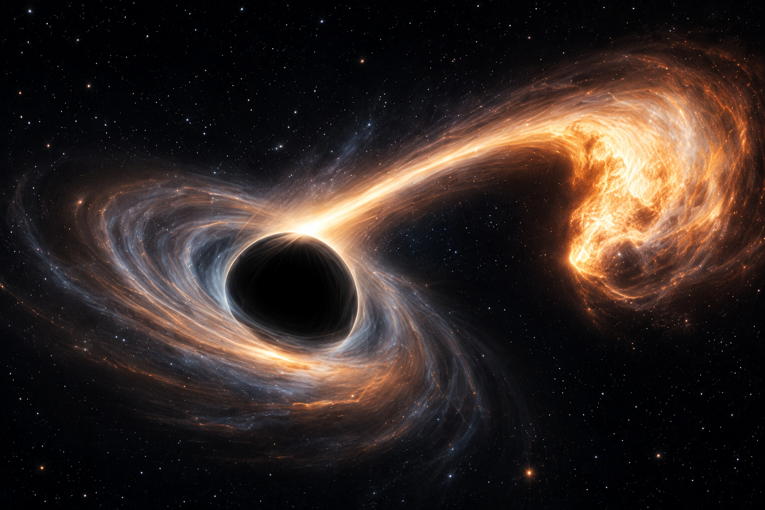 Conceptual visualisation of a star being torn apart by a black hole